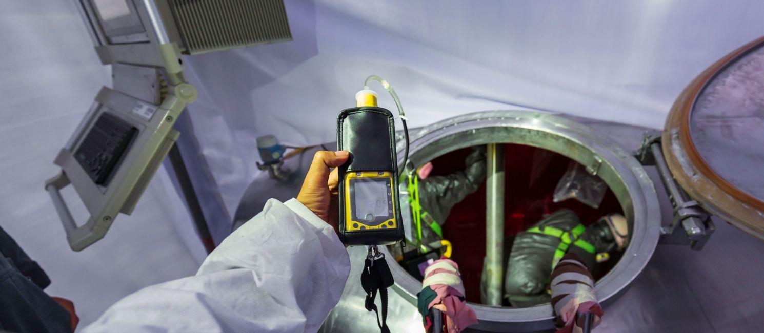 Engineer using a portable gas detector during gas testing in Berwick-upon-Tweed